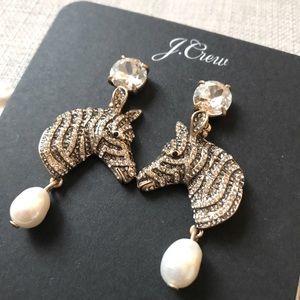 J Crew Crystal Zebra Pearl Drop Fashion Earrings
